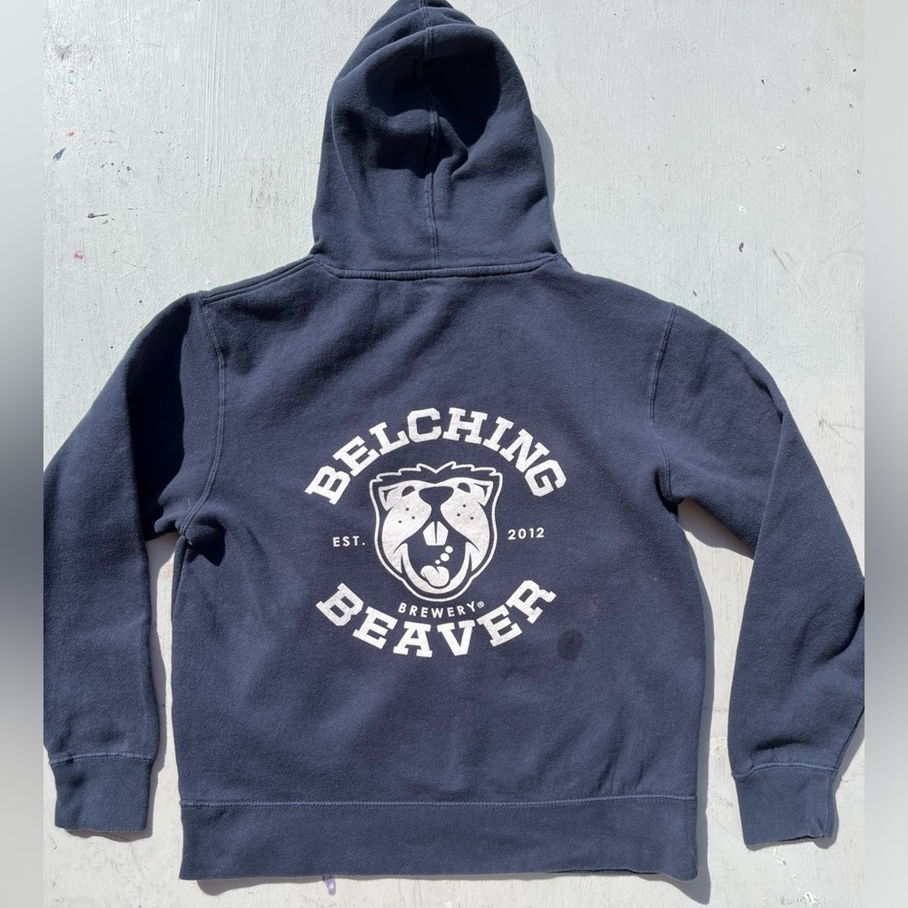 Women's Belching Beaver Hoodie Black Spell-Out Logo M Pullover Beer San Diego CA